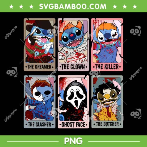 Vintage Stitch Friends Horror Characters PNG, Cute Stitch Tarot Card PNG, Stitch The Dreamer PNG