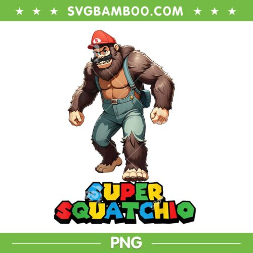 Funny Bigfoot Super SquatChio PNG, Super Mario Bigfoot PNG, Sasquatch Gamer PNG