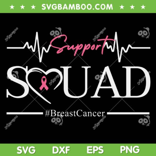 Support Breast Cancer Squad SVG PNG, Heart and Pink Ribbon SVG