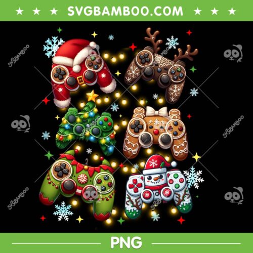Christmas Controller Video Game PNG, Santa Elf Gamer Christmas Lights PNG