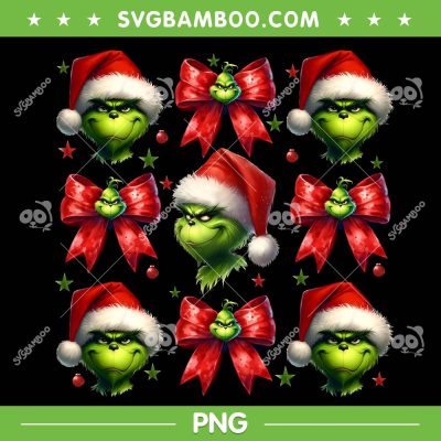 Christmas Grinch Bow PNG, Funny Grinch Santa Head PNG Christmas Grinch Bow PNG, Funny Grinch Santa Head PNG