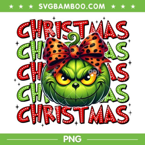 Christmas Grinch Pumpkin Face PNG, Grinch Bow Leopard PNG