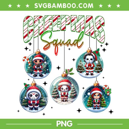 Creepmas Squad PNG, Christmas Halloween Horror Characters Ornament PNG