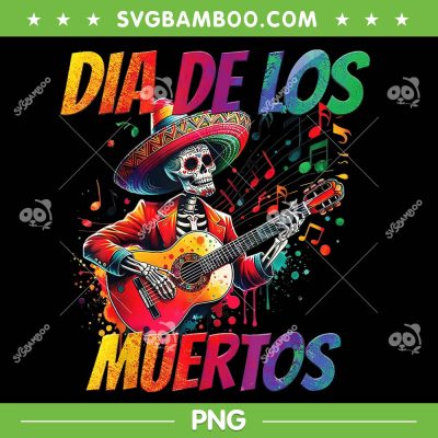 Dia De Los Muertos Skeleton Play Guitar PNG, Skeleton Colorful Day Of The Dead PNG