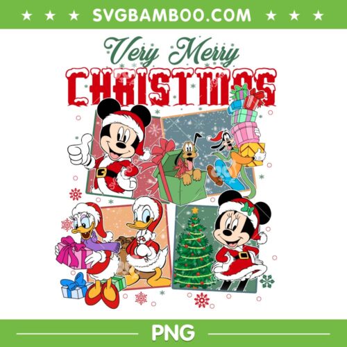 Mickey and Friends Very Merry Christmas PNG, Disney Mouse Friends Christmas Gift PNG