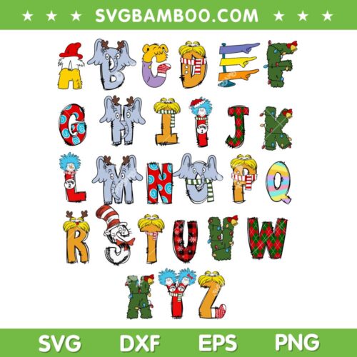 Dr Seus Alphabet SVG PNG, Funny Dr Seuss Name Customized SVG PNG, Thing 1 Thing 2 Alphabet PNG