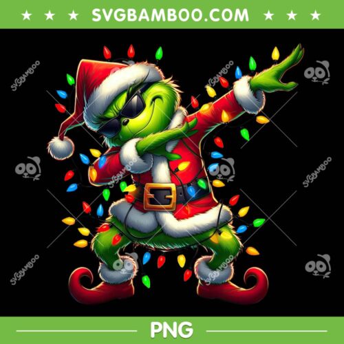 Grinch Christmas Lights Dabbing PNG, Santa Grinch Dab for Christmas PNG