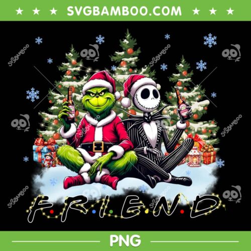 Grinch Friends with Jack Drink Beer PNG, Jack Skellington Santa Hat PNG