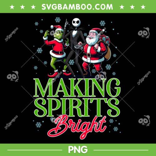 Grinch Jack Santa Making Spirits Bright PNG, Christmas Movie Friends PNG