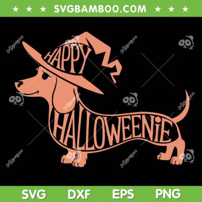 Happy Halloweenie Weiner Dog SVG PNG, Cute Dachshund Witch Hat SVG
