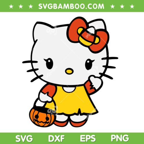 Hello Kitty Candy Corn Halloween SVG, Sanrio Kitty Cat Pumpkin SVG PNG