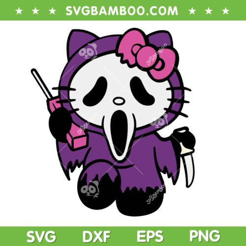 Hello Kitty Ghostface SVG PNG, Funny Sanrio Kitty Cat Ghost Calling Halloween SVG