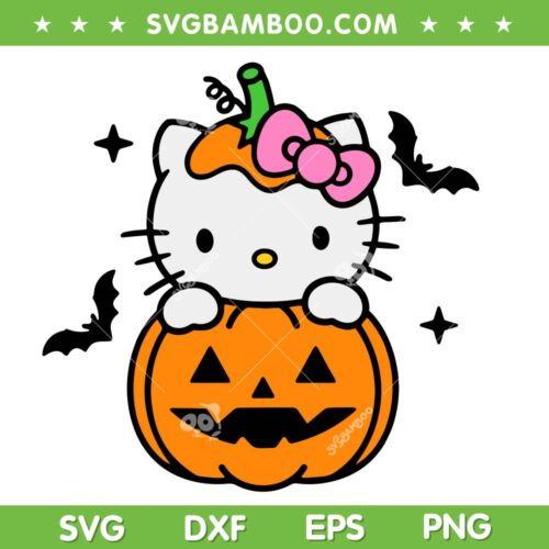 Hello Kitty Pumpkin Halloween SVG PNG, Kitty Sanrio Halloween Bat SVG