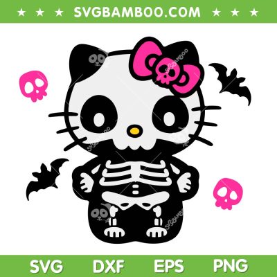 Hello Kitty Skeleton SVG PNG, Sanrio Kitty Cat Bone Skeleton Halloween SVG
