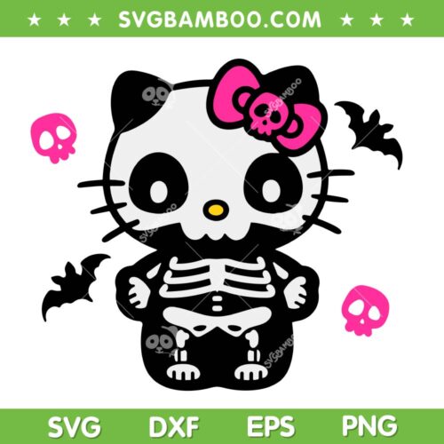 Hello Kitty Skeleton SVG PNG, Sanrio Kitty Cat Bone Skeleton Halloween SVG
