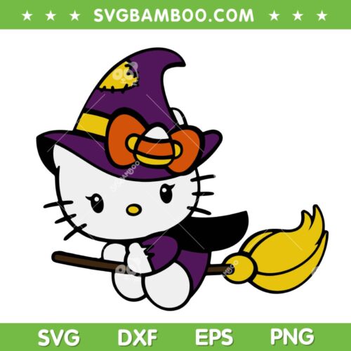 Hello Kitty Witch Halloween SVG PNG, Kitty Cat Sanrio Broom Flying SVG