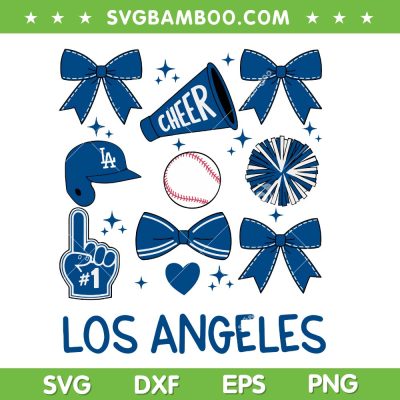 Los Angeles Dodgers Cheer Bow SVG, Dodgers Baseball Icons SVG, Dodgers Conquette DXF SVG PNG EPS