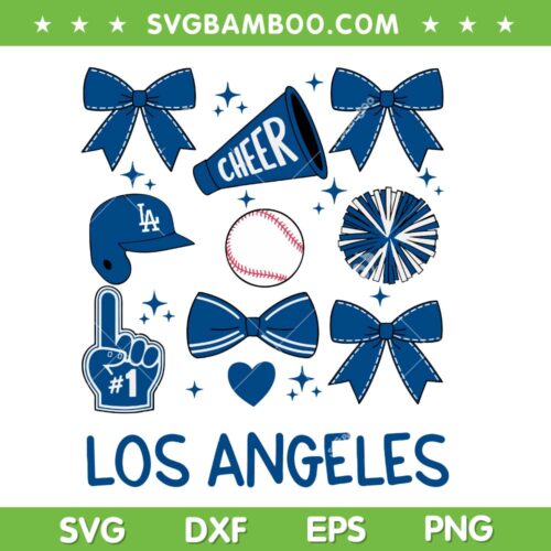 Los Angeles Dodgers Cheer Bow SVG, Dodgers Baseball Icons SVG, Dodgers Conquette DXF SVG PNG EPS
