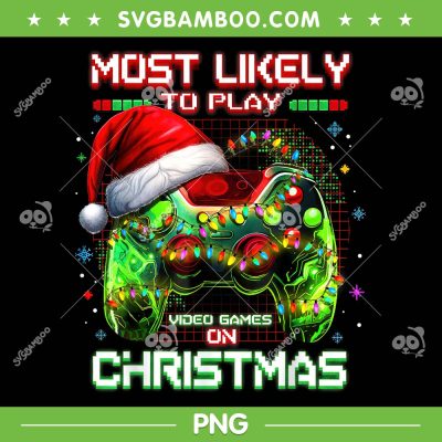 Most Likely To Play Video Games On Christmas PNG, Santa Boys Gamer PNG, Video Controller Santa Hat PNG