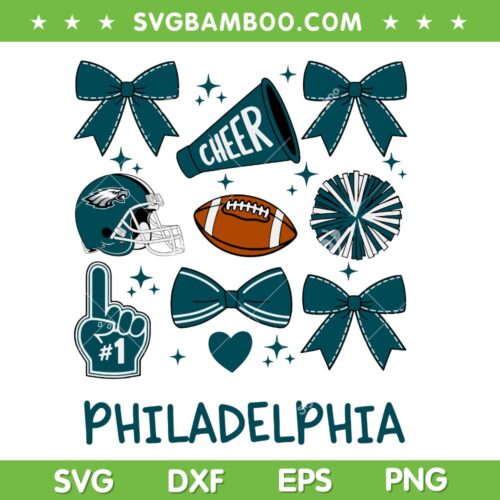 Philadelphia Eagles Cheer Bow SVG PNG, Eagles Football Number 1 SVG, Philadelphia Rugby Ball Icons SVG PNG