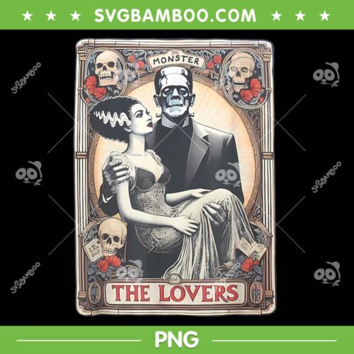 Frankenstein Lovers Tarot Card PNG, Halloween Frankenstein Monster Card PNG