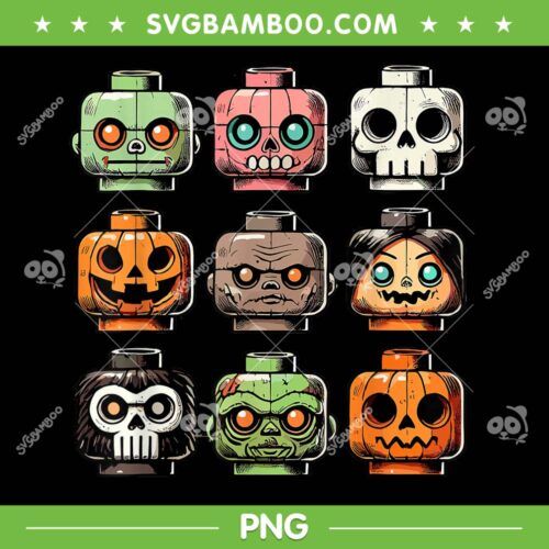 Retro Horror Bricks Head Scary PNG, Halloween Building Bricks Mask PNG