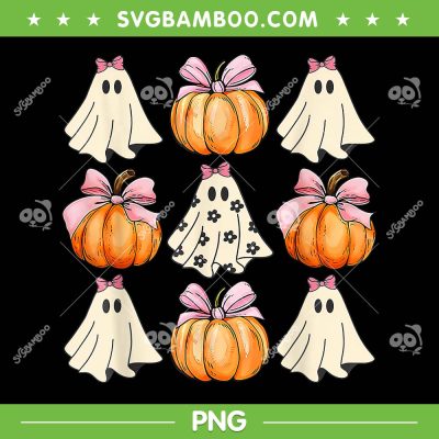Ghost Pumpkin Ribbon Coquette Bow PNG, Pumpkin Spooky Season Halloween PNG