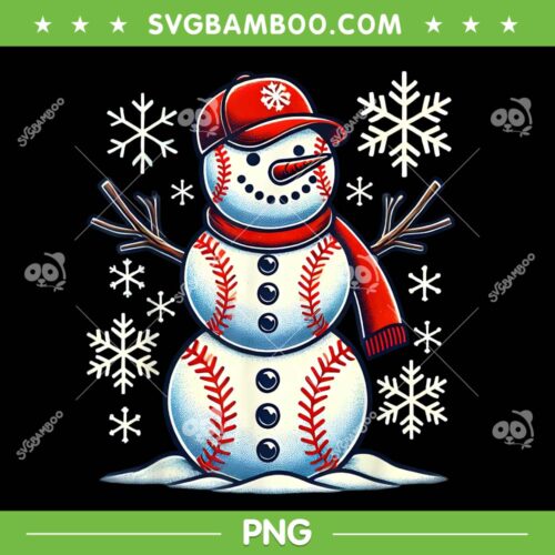 Christmas Baseball Snowman PNG, Snowman Baseball Red Hat PNG