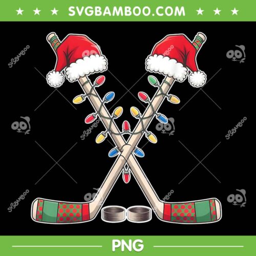 Christmas Hockey Santa Hat PNG, Funny Hockey Christmas Lights PNG