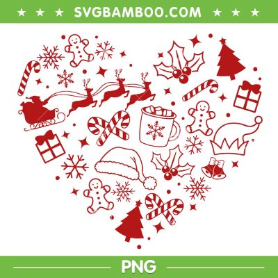 Christmas Heart Icons SVG, Xmas Santa Gingerbread Man Candy Cane SVG PNG