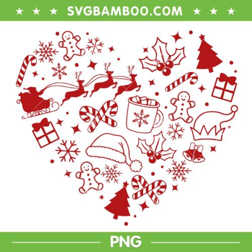 Christmas Heart Icons SVG, Xmas Santa Gingerbread Man Candy Cane SVG PNG