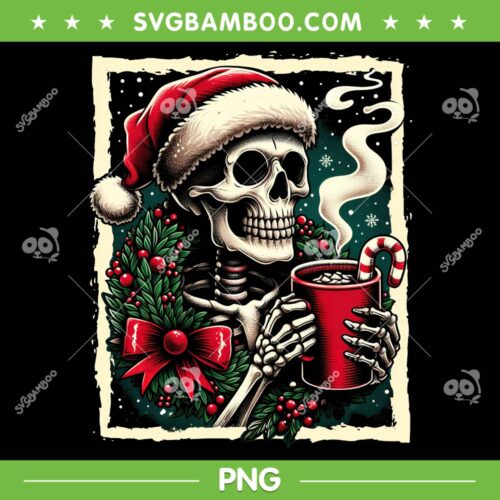 Christmas Skeleton Hot Cocoa PNG, Skeleton Dead Inside Spooky Xmas PNG