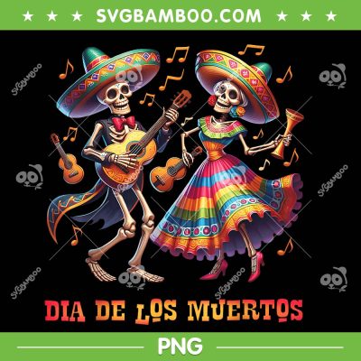 Dia De Los Muertos Dancing Skeletons PNG, Couple Skeleton Playing Guitar Day Of The Dead PNG