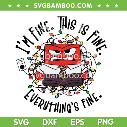 Disney Anger Christmas SVG PNG, Inside Out Anger I'm Fine This is Fine SVG, Anger Xmas Lights SVG PNG