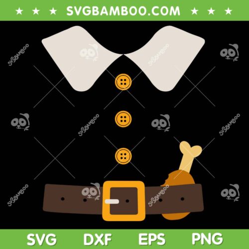 Thanksgiving Pilgrim Costume SVG, Funny Pilgrim with Turkey Leg SVG PNG