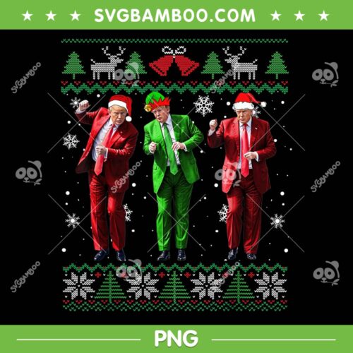 Funny Trump Dance Ugly Christmas Sweater PNG, Trump Elf Santa Xmas 2024 PNG