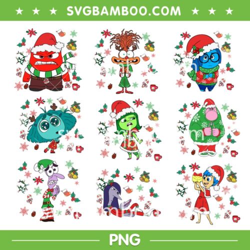 Inside Out 2 Merry Christmas PNG Bundle, Disney Inside Out Characters Xmas 2024 Bundle PNG