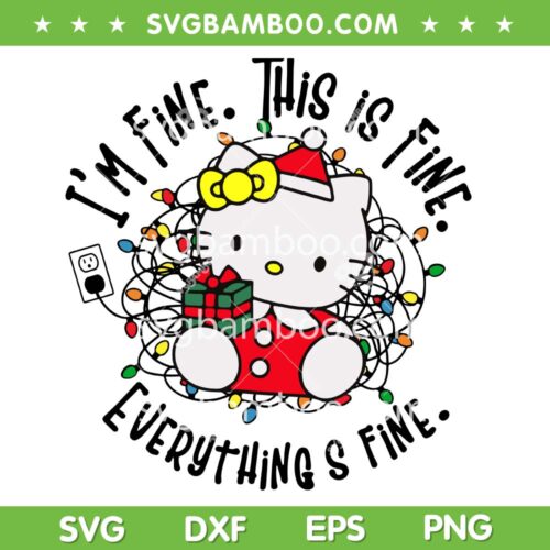 Hello Kitty I'm Fine this is Fine SVG, Cute Sanrio Kitty Merry Christmas SVG PNG, Kitty Xmas Lights DXF SVG PNG EPS