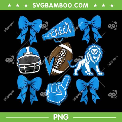 Detroit Lions Coquette Bow PNG, Lions Football Game Day PNG