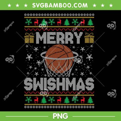 Merry Swishmas Ugly Christmas PNG, Basketball Ugly Sweater Christmas PNG