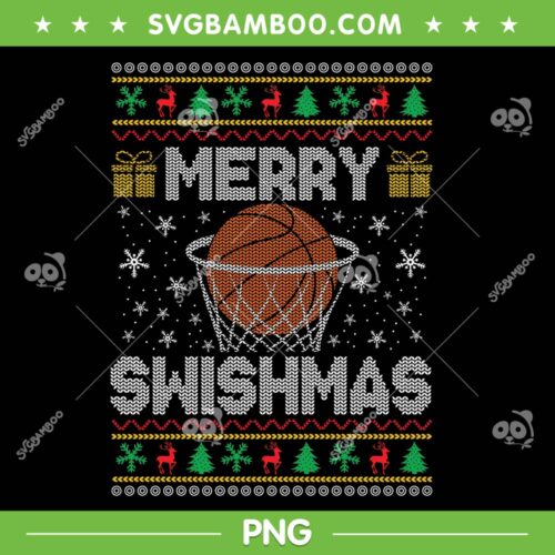Merry Swishmas Ugly Christmas PNG, Basketball Ugly Sweater Christmas PNG