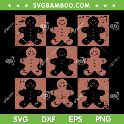 Checkered Gingerbread Man SVG, Distressed Gingerbread Christmas Pajamas SVG PNG