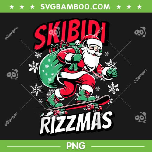 Santa Skibidi Rizzmas PNG, Funny Santa Clause Skating Board Xmas PNG