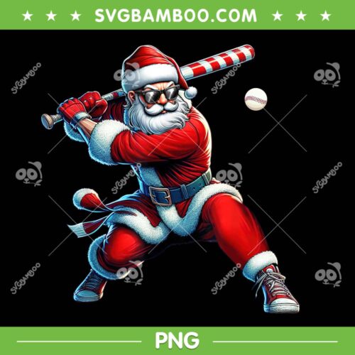 Santa Playing Baseball PNG, Christmas Baseball Player PNG
