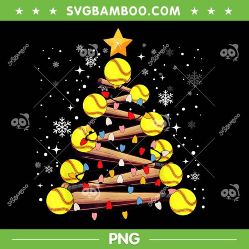 Softball Christmas Tree PNG, Softball Light Xmas PNG, Fooball Merry Christmas PNG