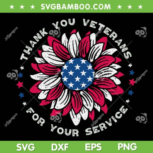 Thank You Veterans Sunflower SVG, Military Veterans Day Tribute SVG PNG