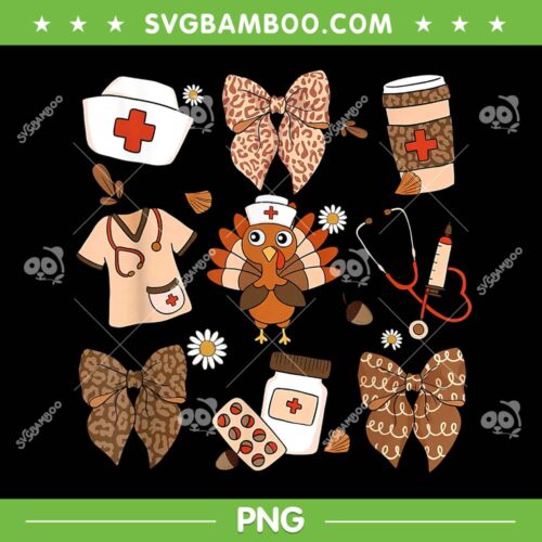 Thanksgiving Nurse Coquette Bow PNG, ED ER RN Fall Nursing PNG, Nurse Thanksgiving Leopard PNG