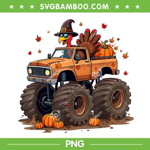 Thanksgiving Turkey Monster Truck PNG, Kids Boys Turkey Thanksgiving PNG
