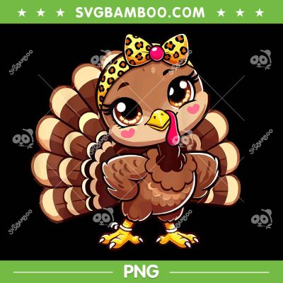 Thanksgiving Turkey Girl Leopard PNG, Cute Turkey Fall Autumn PNG