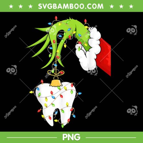 Grinch Hand Tooth Dentist PNG, Christmas Dental Assistant Teeth PNG, Grinch Ornament Tooth PNG